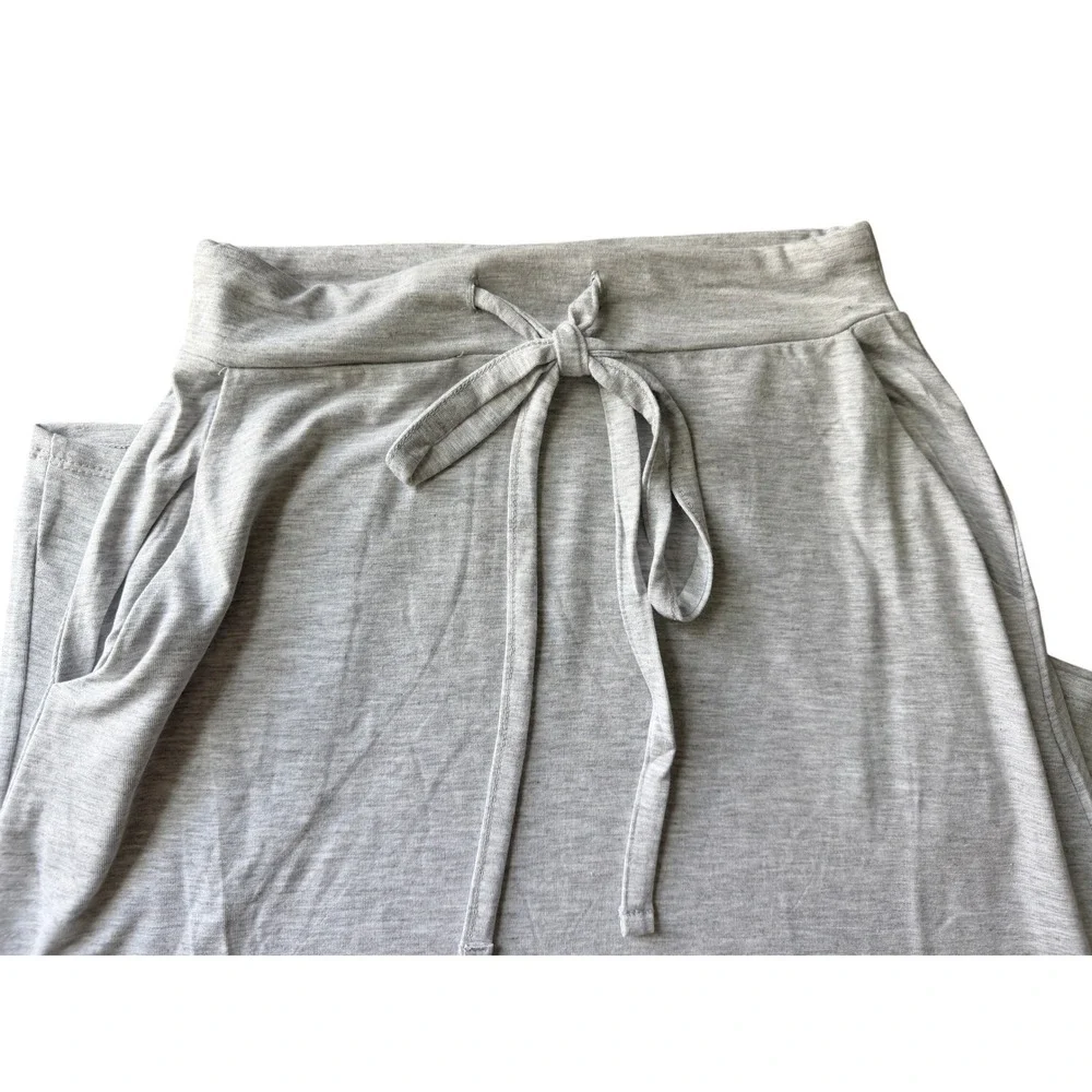 Womens Heather Gray Jersey Knit Maxi Skirt with Pockets Drawstring-Medium - Picture 2 of 2